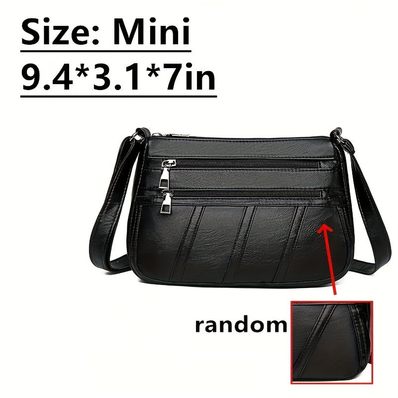 Women's Fashion Faux Leather Shoulder Bag, Simple Large Casual Crossbody Bag With Multi Zipper