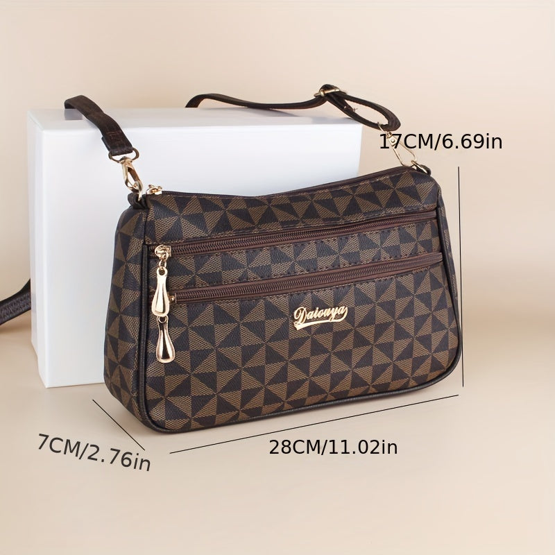 Multi Layer Zipper Shoulder Bag For Women, Crossbody Mobile Phone Bag For Middle-aged Mothers, Soft Leather Casual Purse