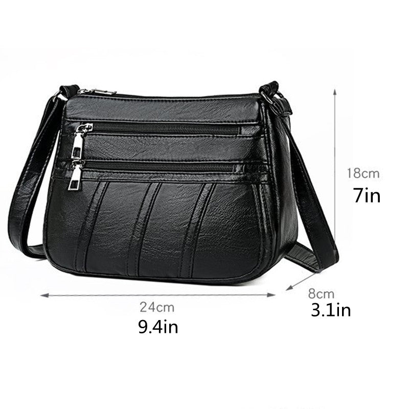 Women's Fashion Faux Leather Shoulder Bag, Simple Large Casual Crossbody Bag With Multi Zipper