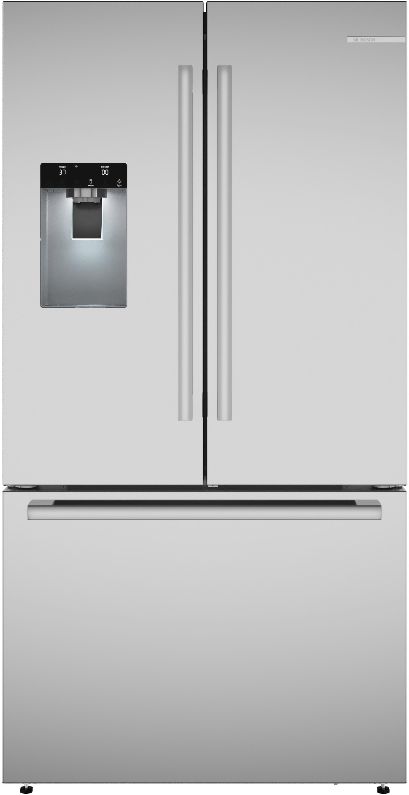 Bosch Standard-Depth 500 Series 26-cu ft 3 -Door Smart Compatible French Door Refrigerator with Ice Maker with Water and Ice Dispenser ( Stainless Steel ) ENERGY STAR Certified