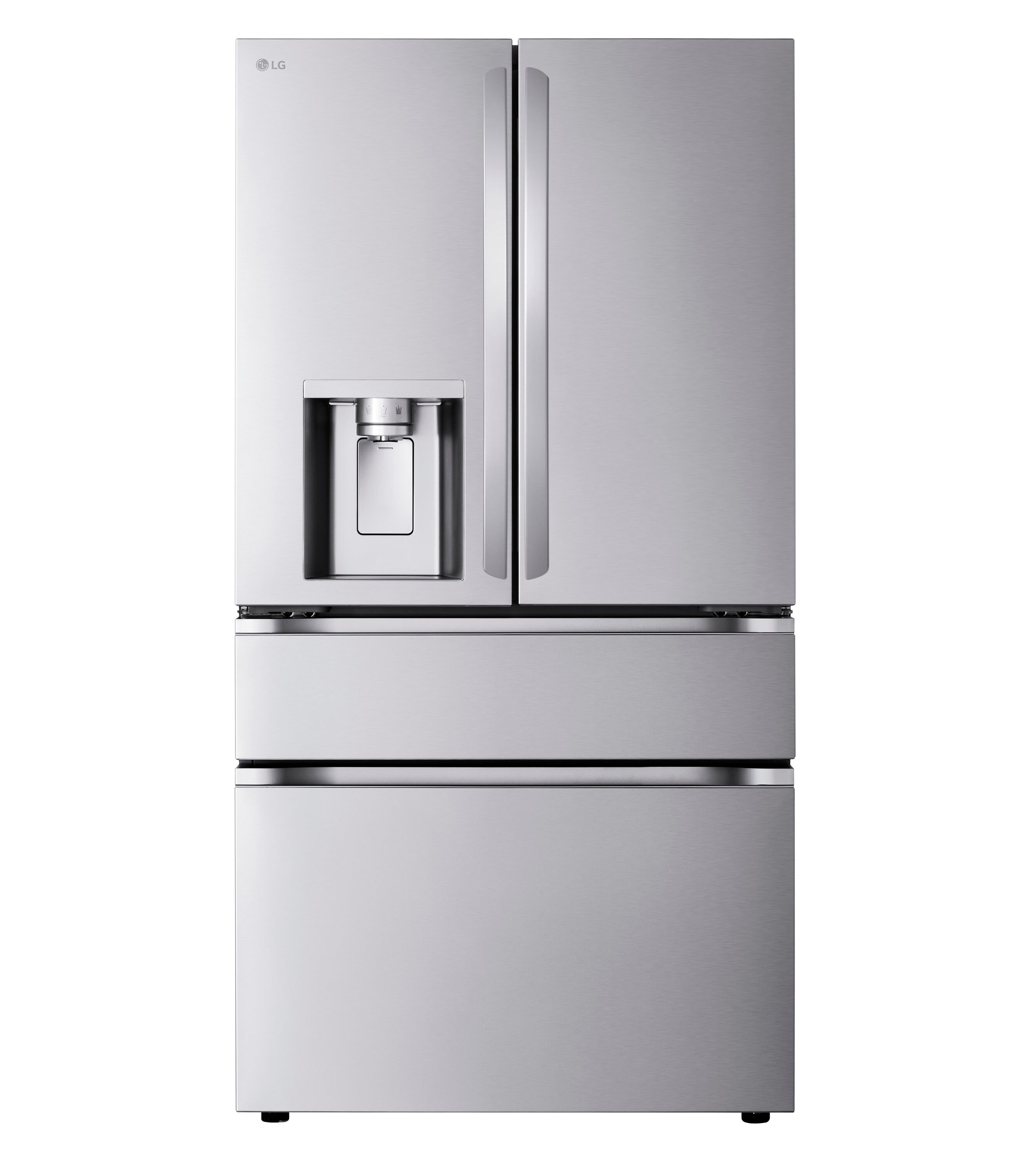 LG Standard-Depth 28.6-cu ft 4 -Door Smart Compatible French Door Refrigerator with Dual Ice Maker with Water and Ice Dispenser ( PrintProof Stainless Steel ) ENERGY STAR Certified