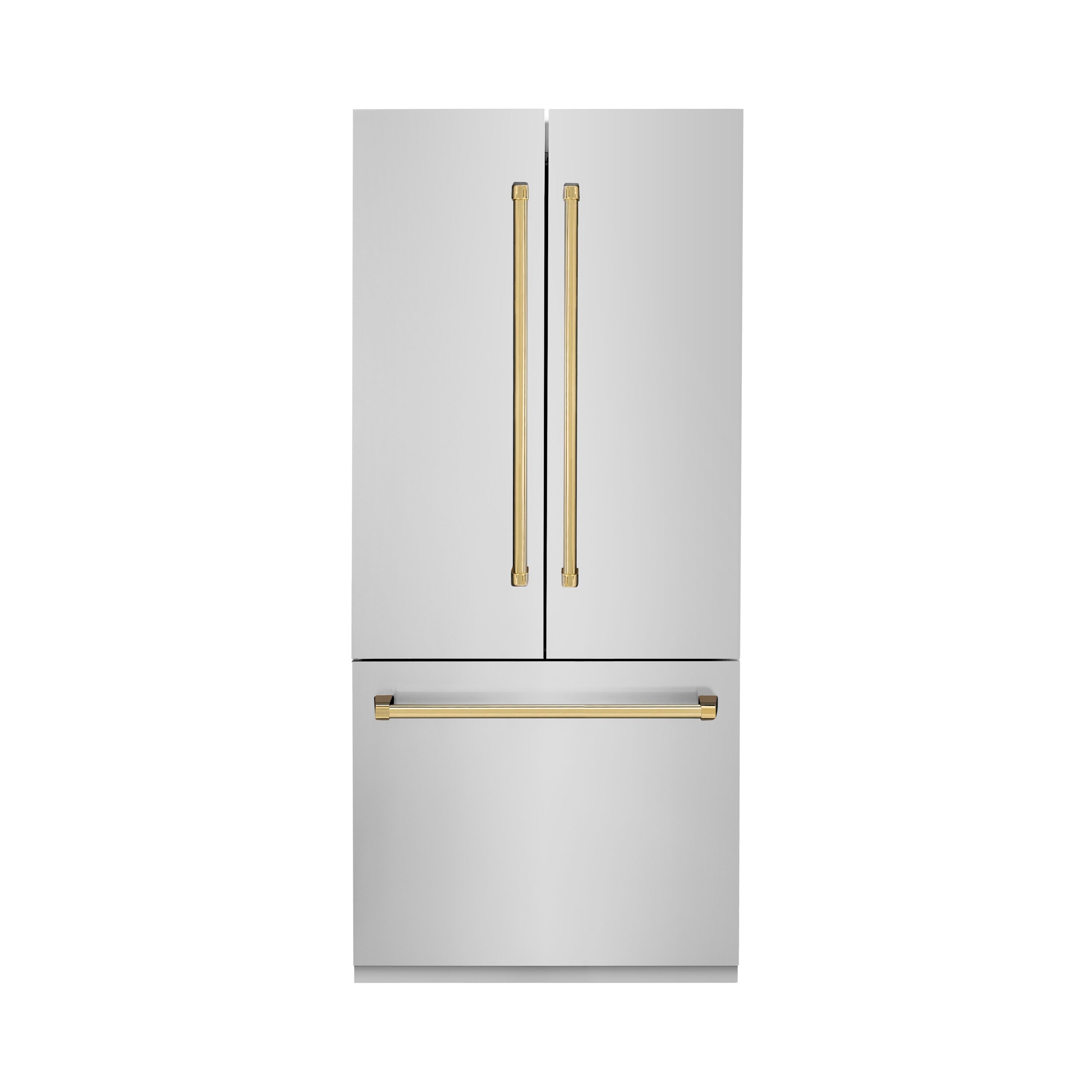 ZLINE KITCHEN & BATH Counter-Depth Autograph Edition 19.6-cu ft 3 -Door Built-In French Door Refrigerator with Ice Maker with Water Dispenser ( Stainless Steel with Polished Gold Handles ) ENERGY STAR Certified