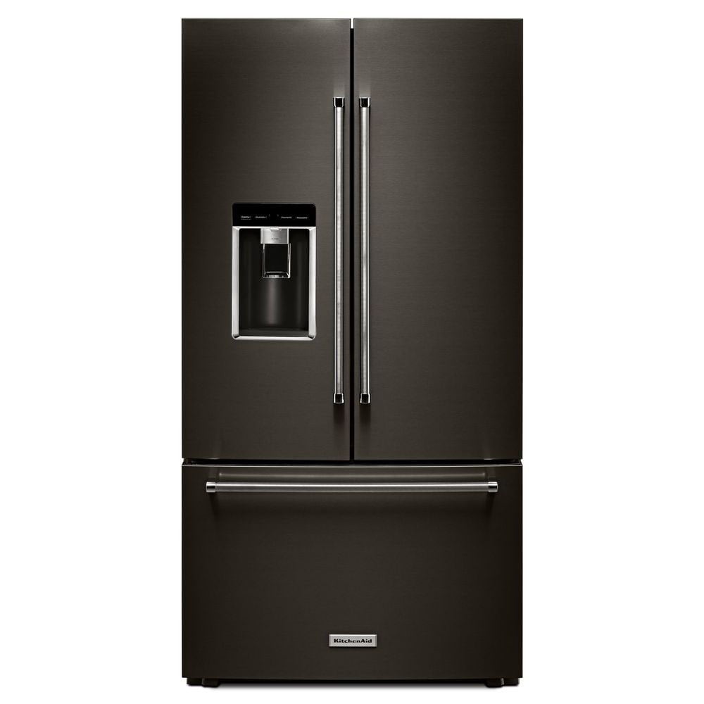 KitchenAid Counter-Depth 23.8-cu ft 3 -Door French Door Refrigerator with Ice Maker with Water and Ice Dispenser ( Black Stainless Steel with PRINTSHIELD Finish )