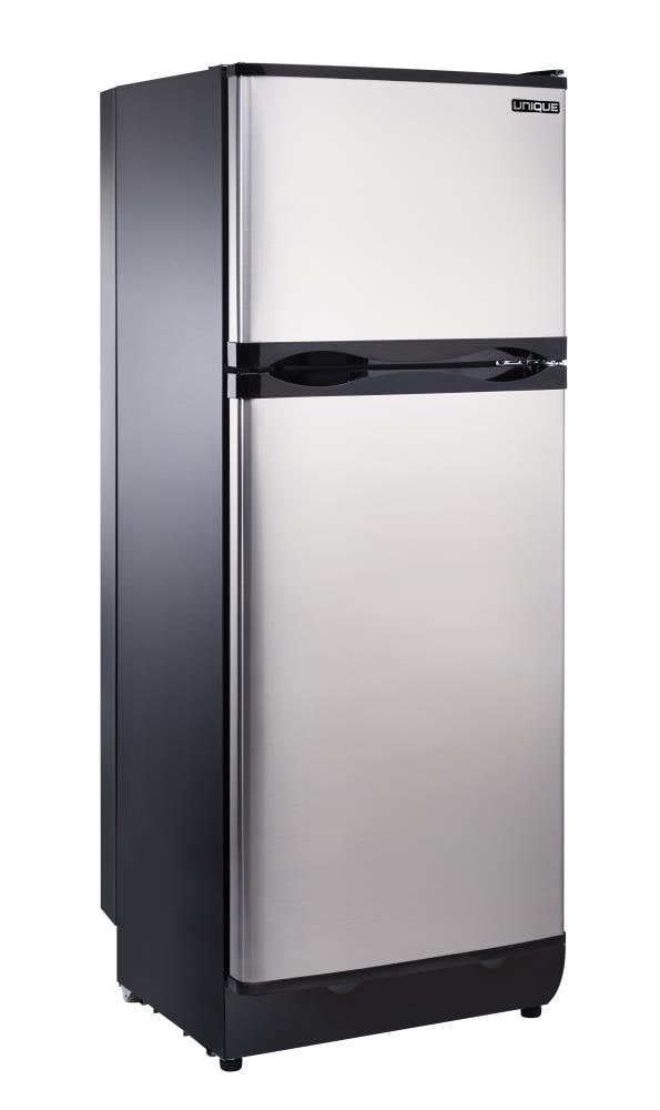 UNIQUE Off-Grid 9.7-cu ft Counter-Depth Top-Freezer Refrigerator ( Stainless steel/black )