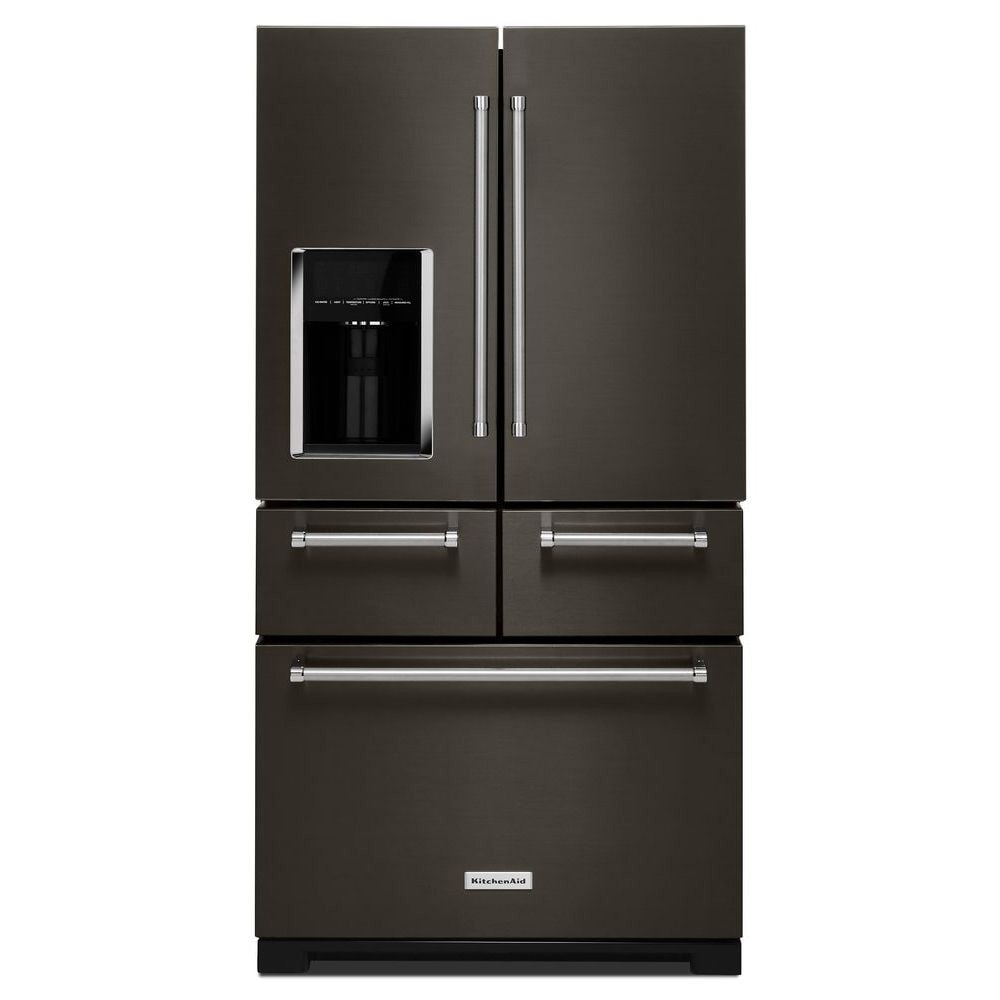 KitchenAid Standard-Depth 25.8-cu ft 5 -Door French Door Refrigerator with Ice Maker with Water and Ice Dispenser ( Black Stainless Steel with PRINTSHIELD Finish )