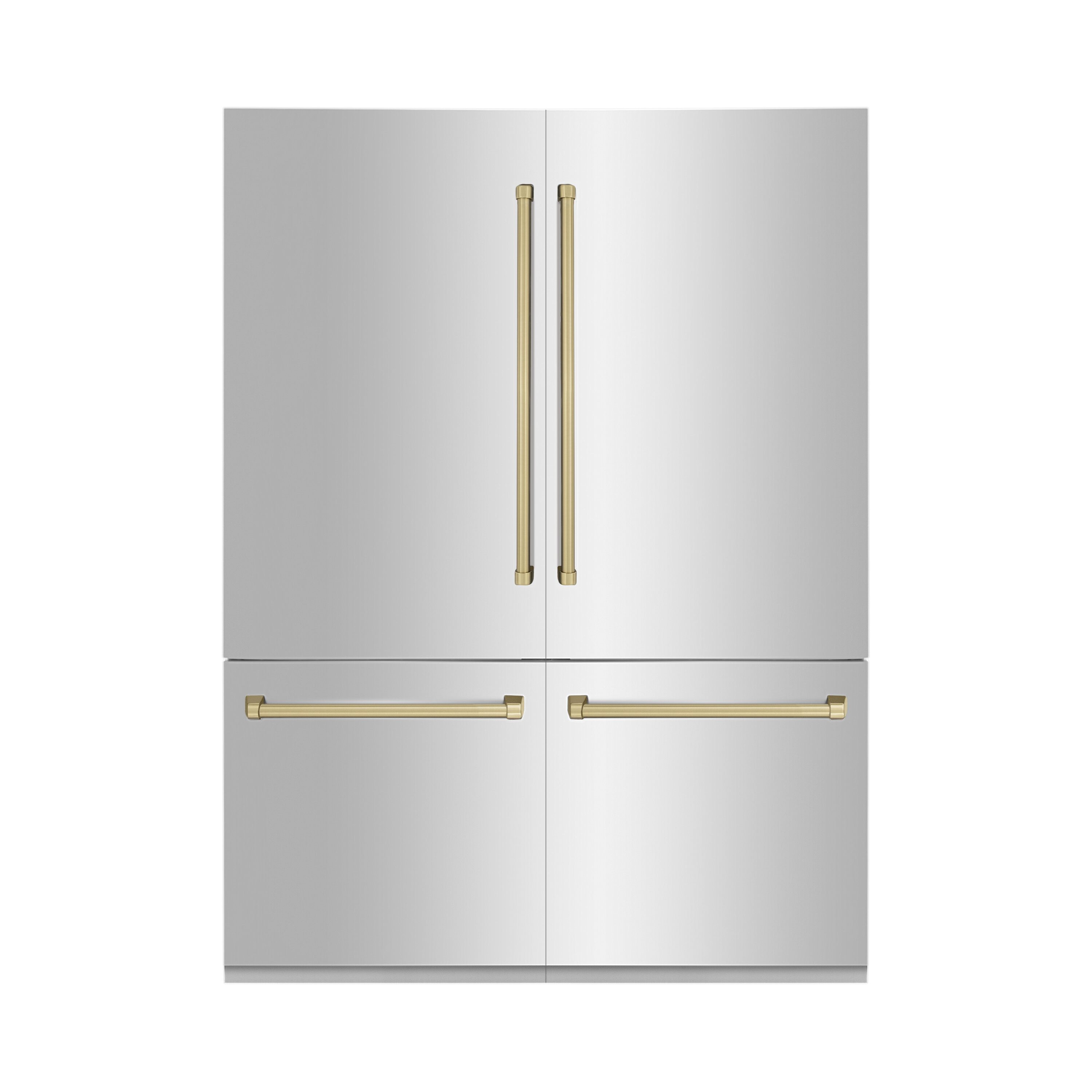 ZLINE KITCHEN & BATH Counter-Depth Autograph Edition 32.2-cu ft 4 -Door Built-In French Door Refrigerator with Ice Maker with Water Dispenser ( Stainless Steel with Champagne Bronze Handles ) ENERGY STAR Certified